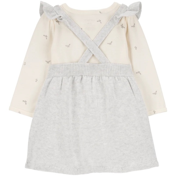 NWT SIZE 3 MO Carter's Light Gray Cable Knit Dress w/ Cream Onesie - Picture 3 of 13